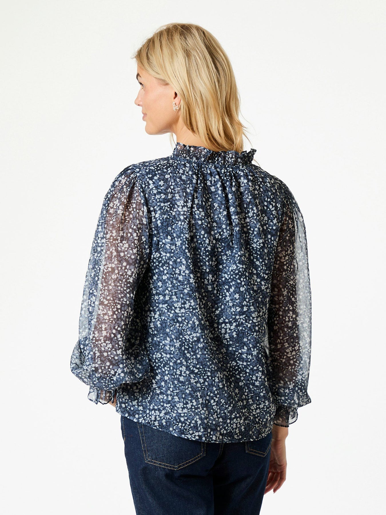 Leia Flower Graphic Blouse - Navy