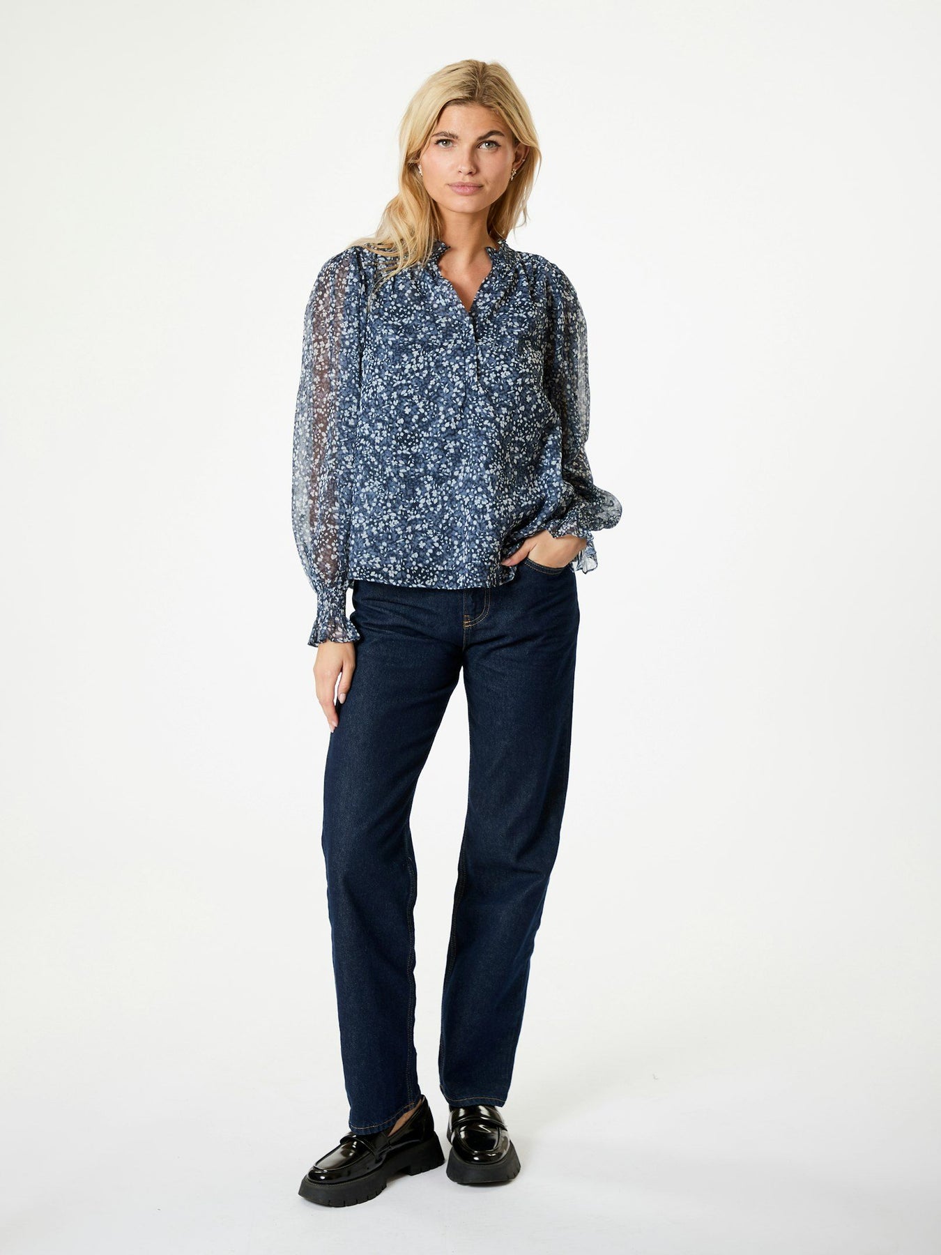 Leia Flower Graphic Blouse - Navy