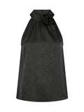 Rosette Crinkle Sateen Top - Black