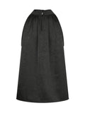 Rosette Crinkle Sateen Top - Black