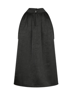 Rosette Crinkle Sateen Top - Black