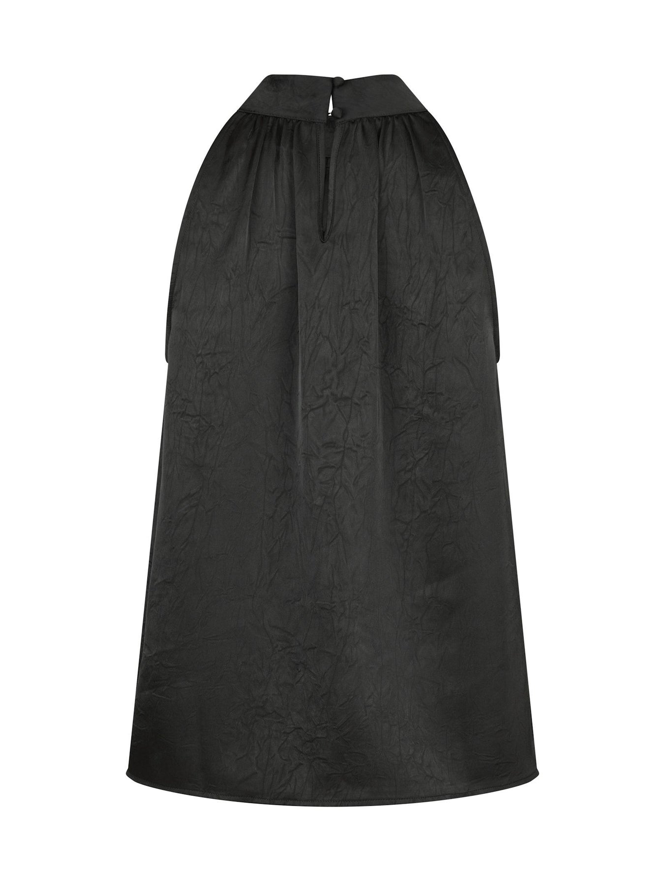 Rosette Crinkle Sateen Top - Black