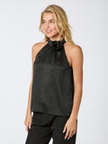 Rosette Crinkle Sateen Top - Black