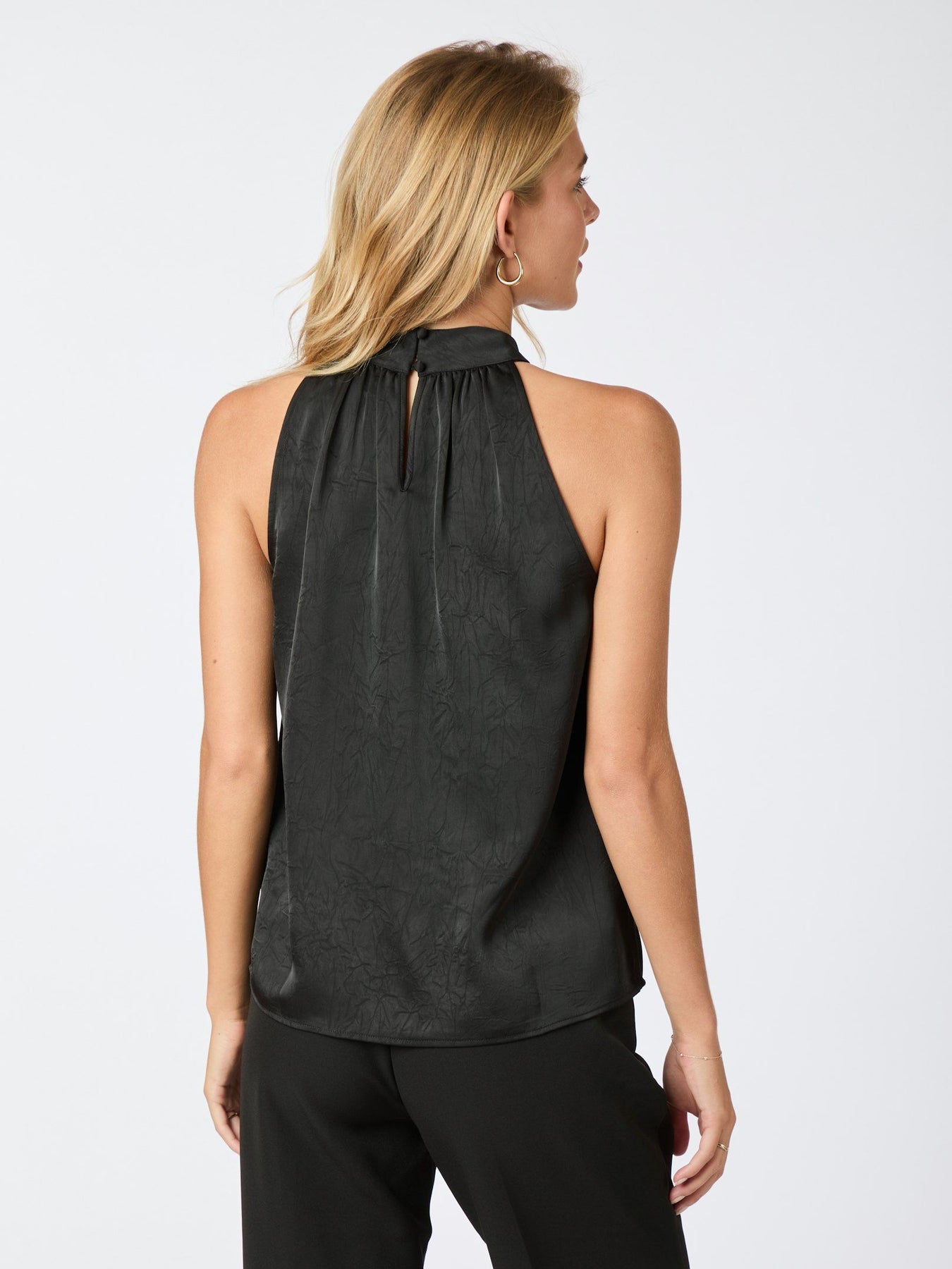 Rosette Crinkle Sateen Top - Black