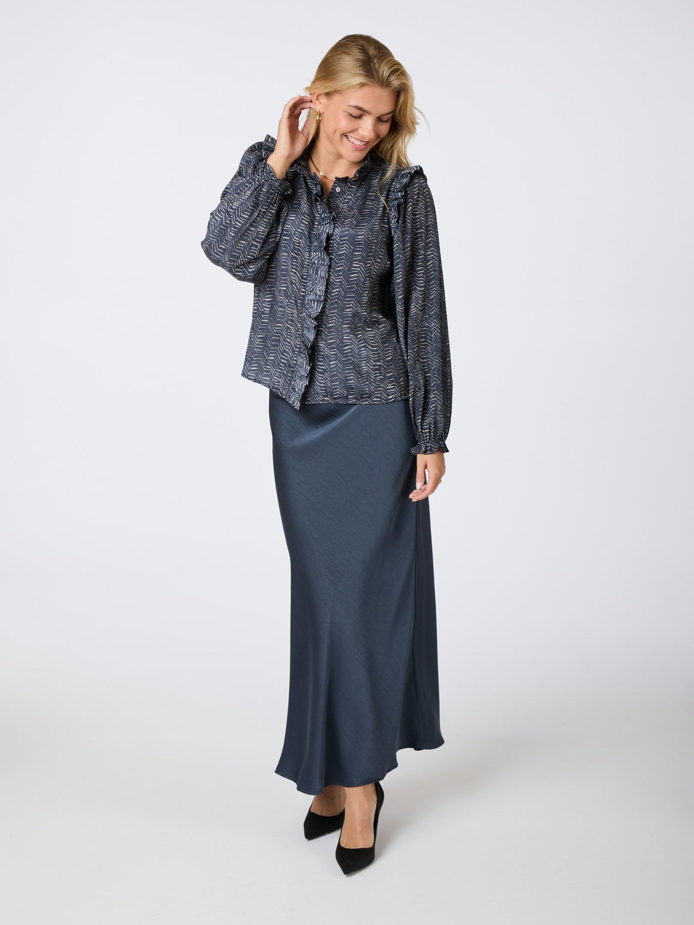 Gemmi Zigzag Duo Blouse - Midnight Blue