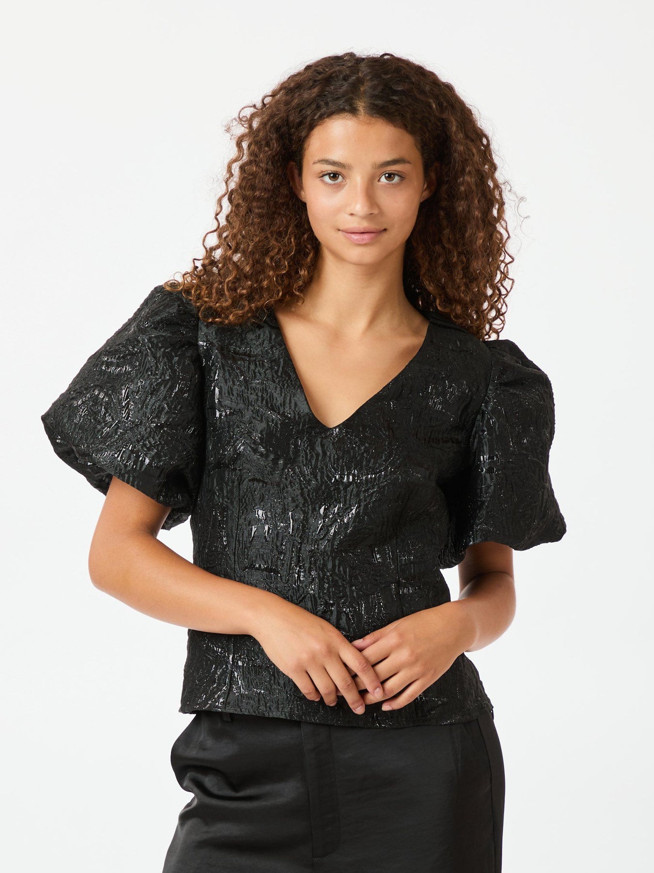 Camia Metallic Brocade Blouse - Black