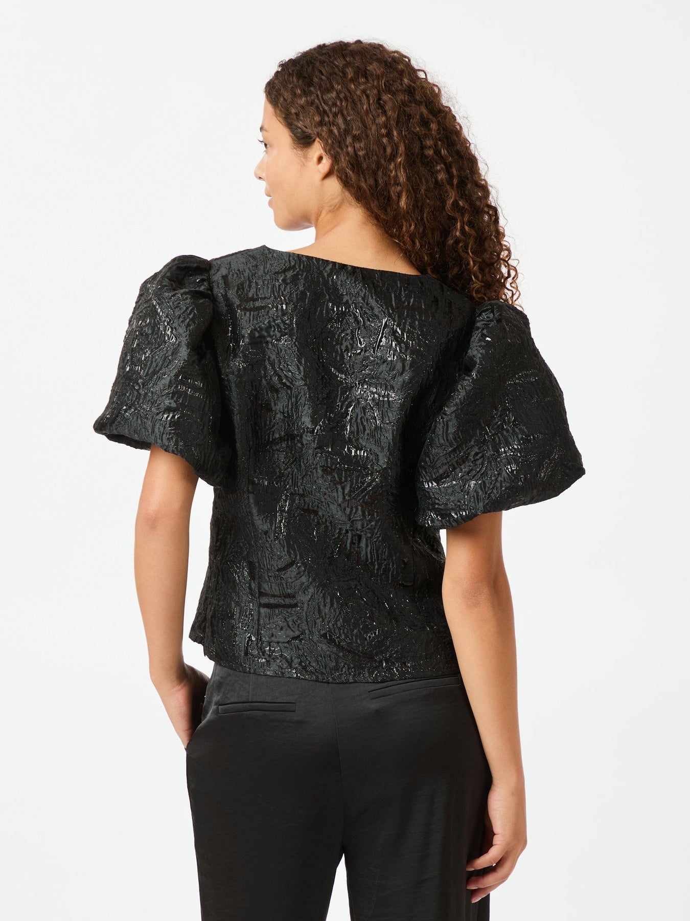 Camia Metallic Brocade Blouse - Black