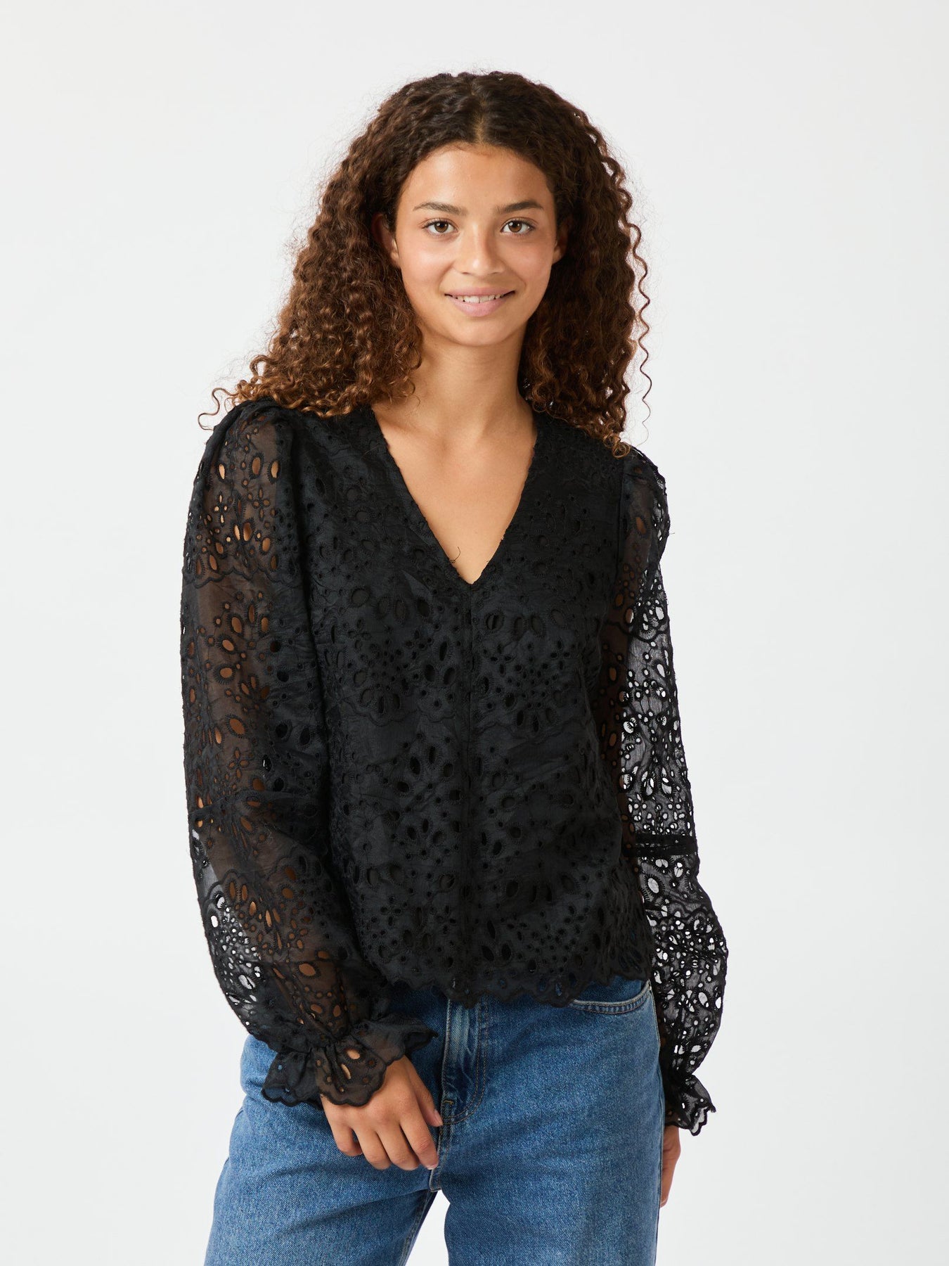 Candice Embroidery Blouse - Black