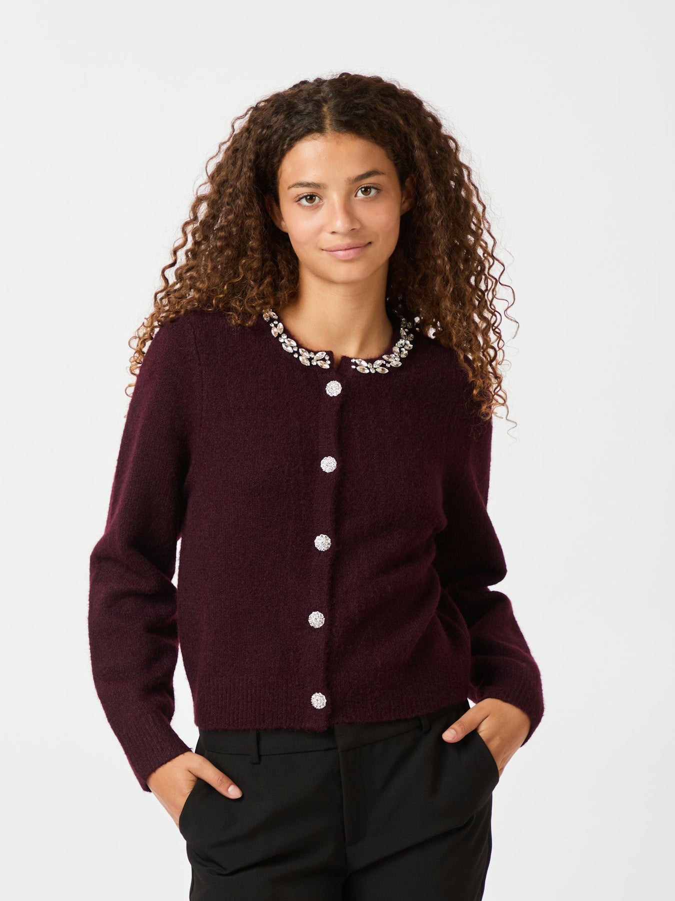 Marie Stone Knit Cardigan - Wine
