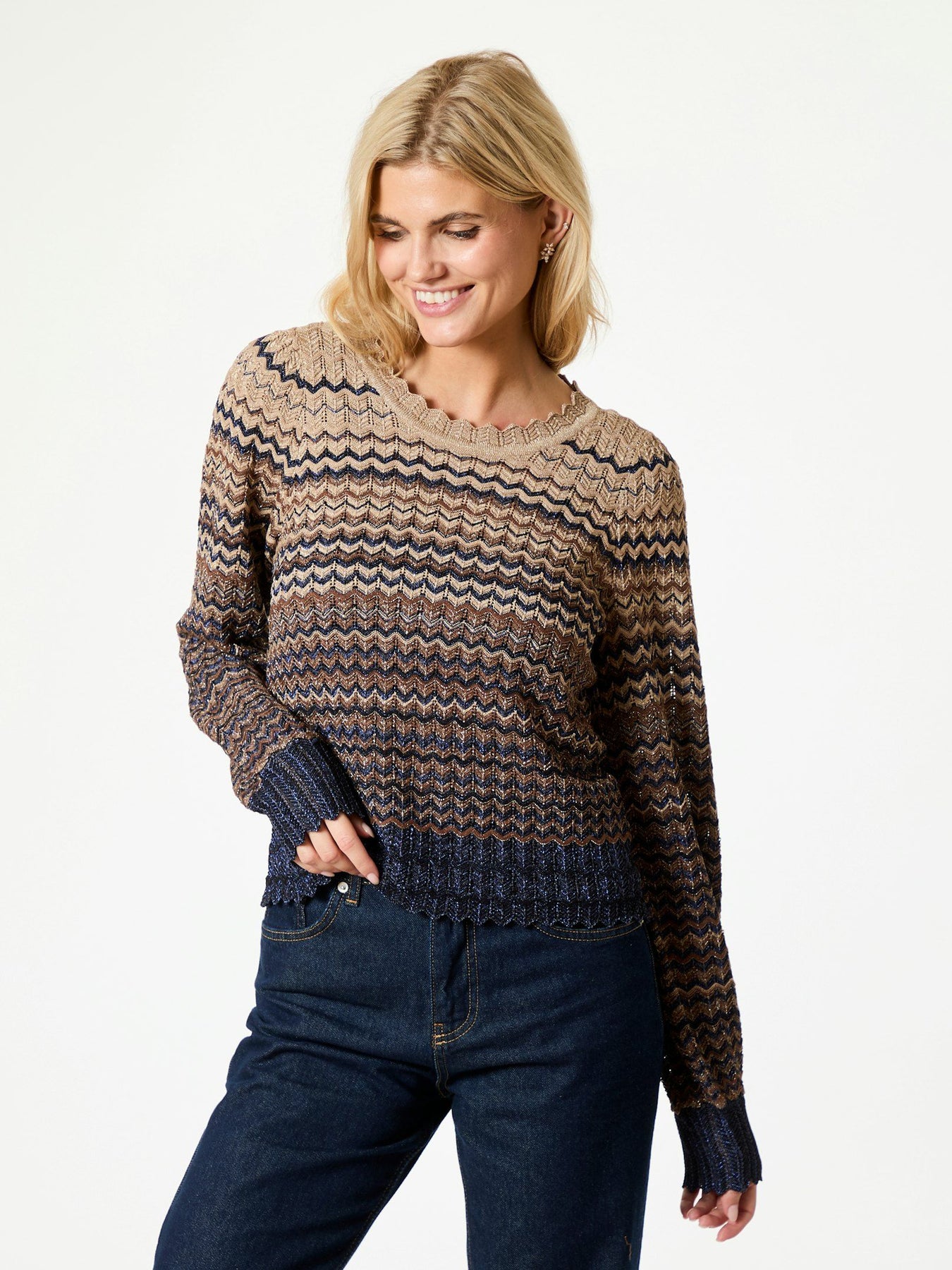 Dito Chevron Knit Blouse - Navy