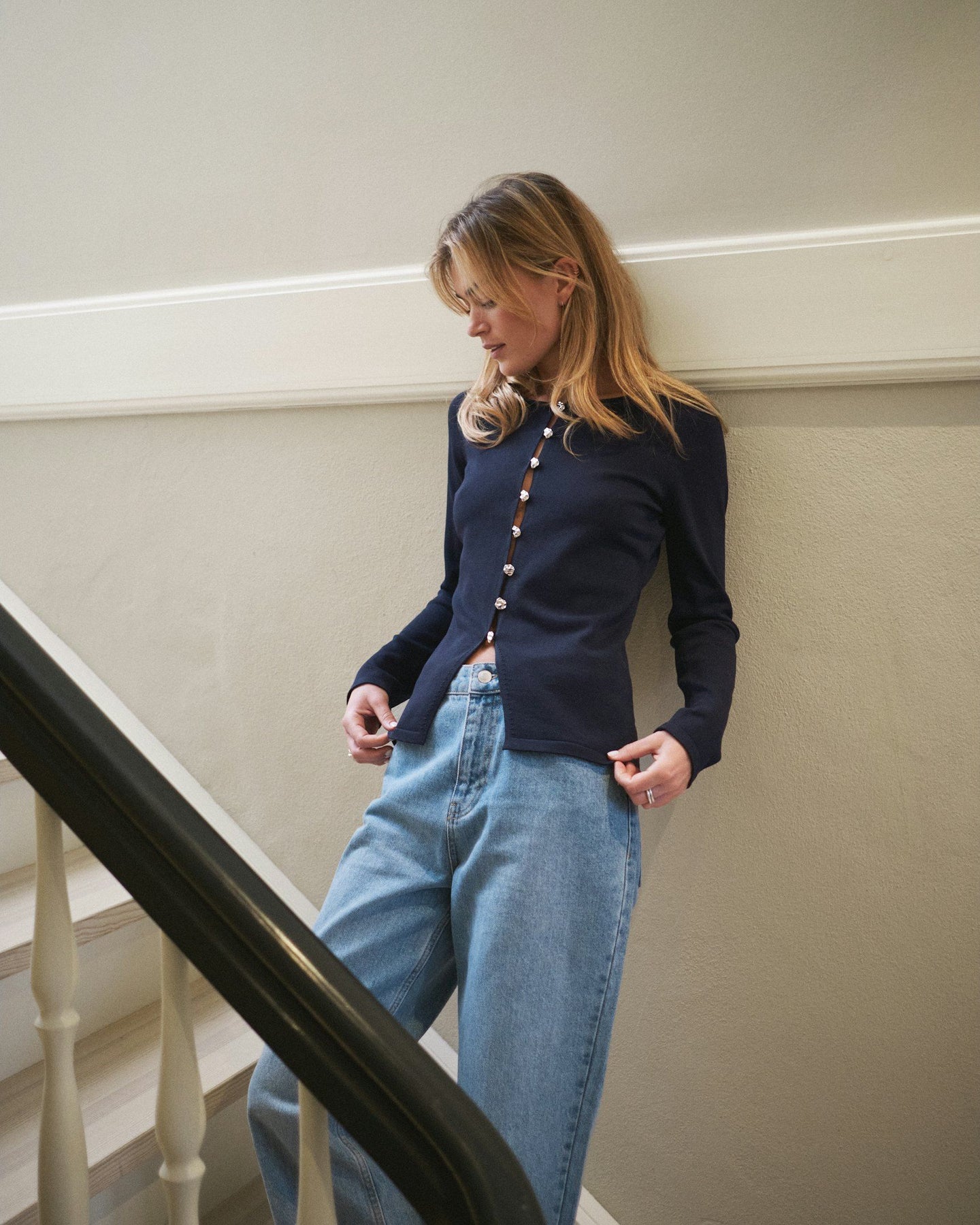 Teller Knit Blouse - Dark Navy