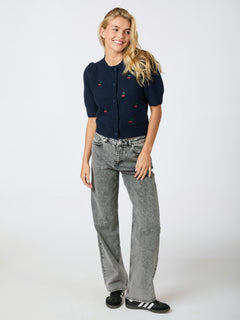 Trudy Embroidery Knit Cardigan - Navy