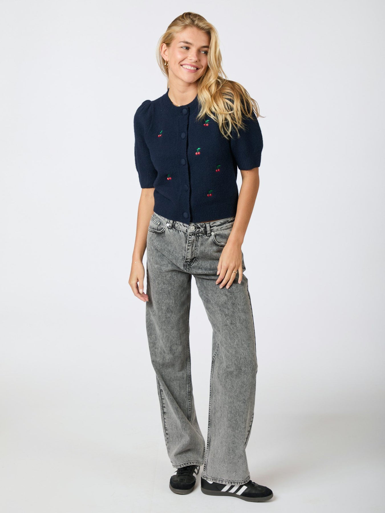 Trudy Embroidery Knit Cardigan - Navy