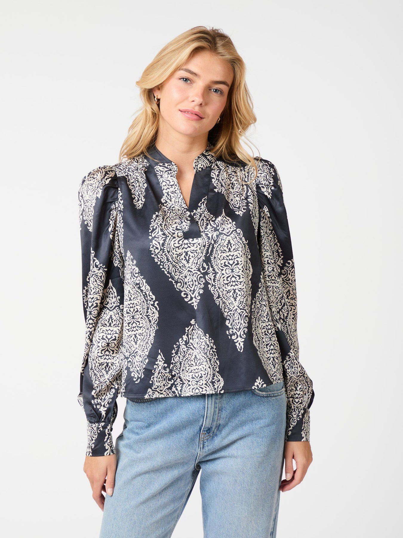 Rosslyn Paisley Drop Blouse - Navy