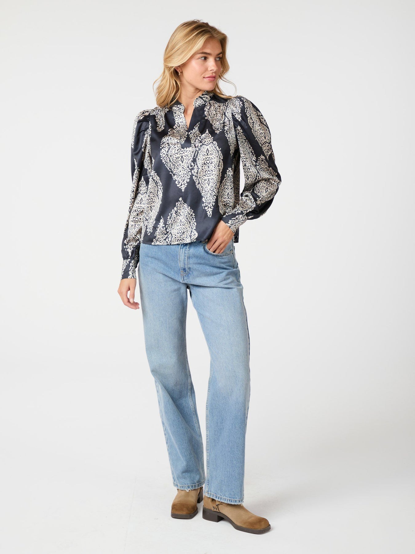 Rosslyn Paisley Drop Blouse - Navy