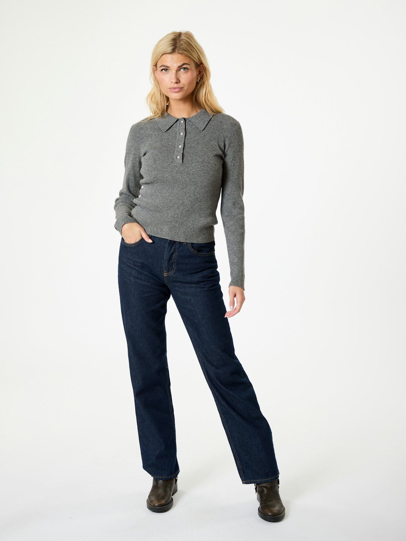 Panama Knit Blouse - Dark Grey Melange