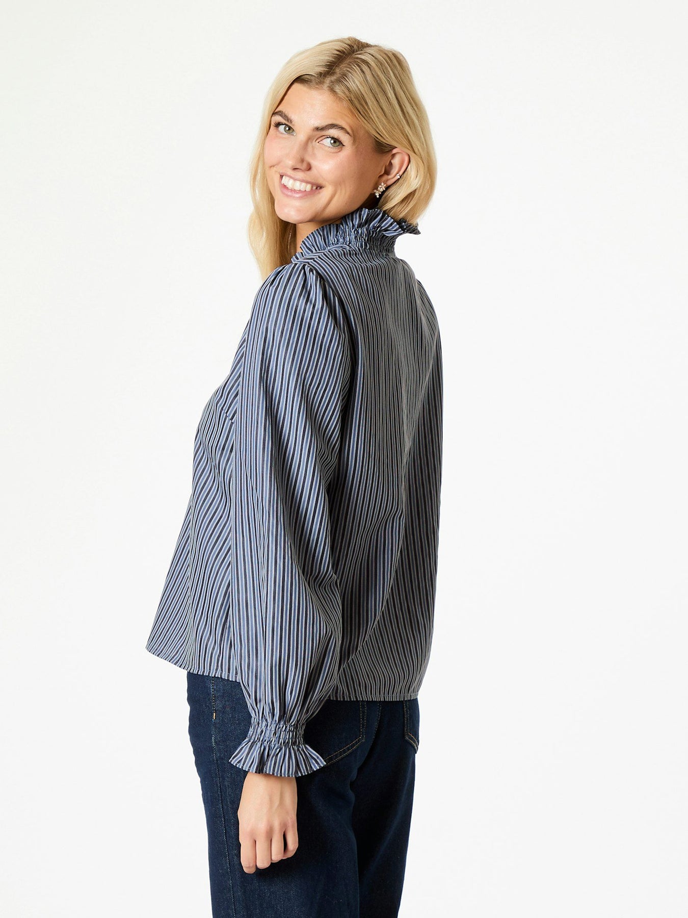 Brielle Twill Stripe Shirt - Dusty Blue
