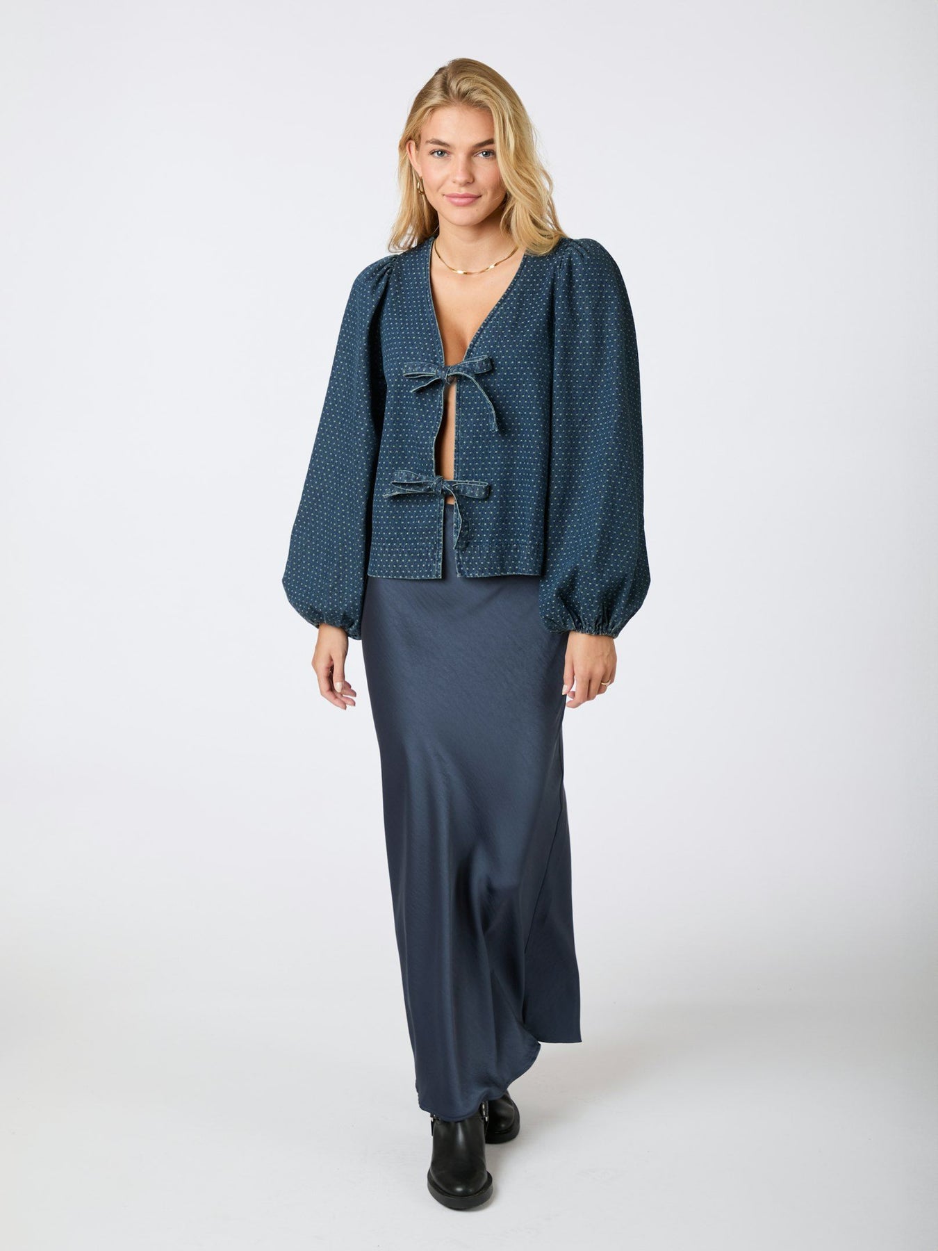 Silvi Overdyed Dot Blouse - Ash Blue