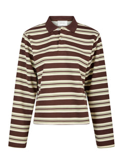 Mala Stripe Polo Blouse - Brown