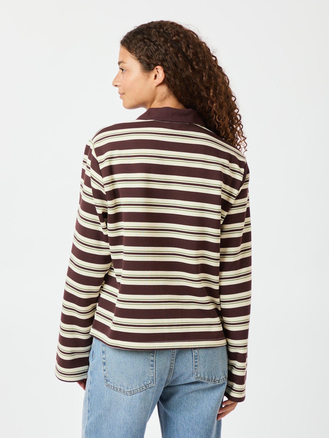 Mala Stripe Polo Blouse - Brown