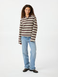 Mala Stripe Polo Blouse - Brown