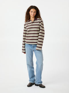 Mala Stripe Polo Blouse - Brown