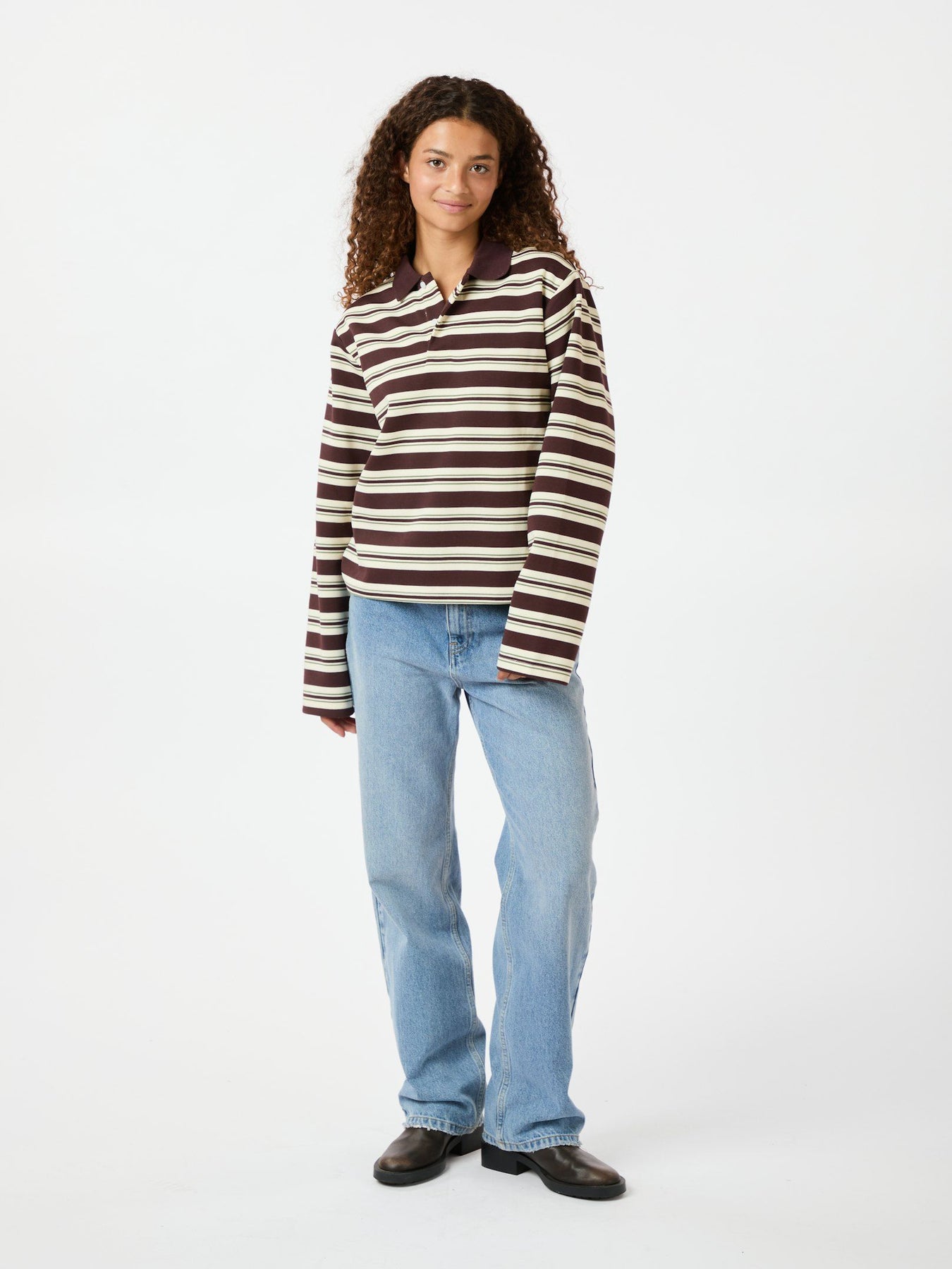 Mala Stripe Polo Blouse - Brown