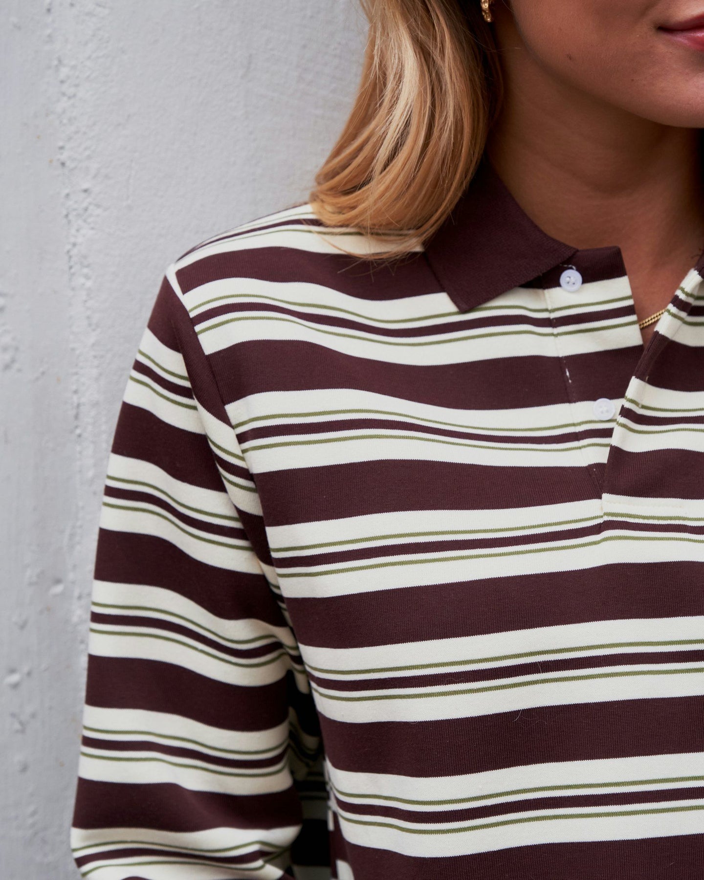 Mala Stripe Polo Blouse - Brown