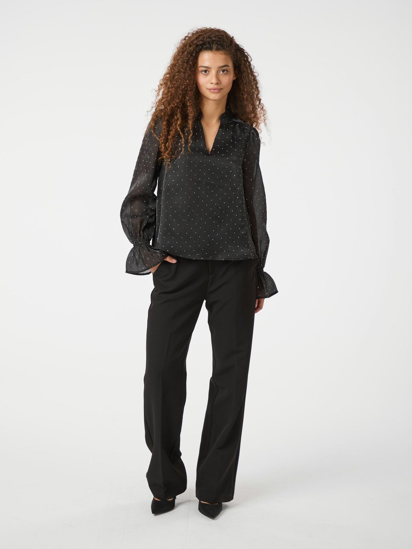 Amara Bedazzled Blouse - Black