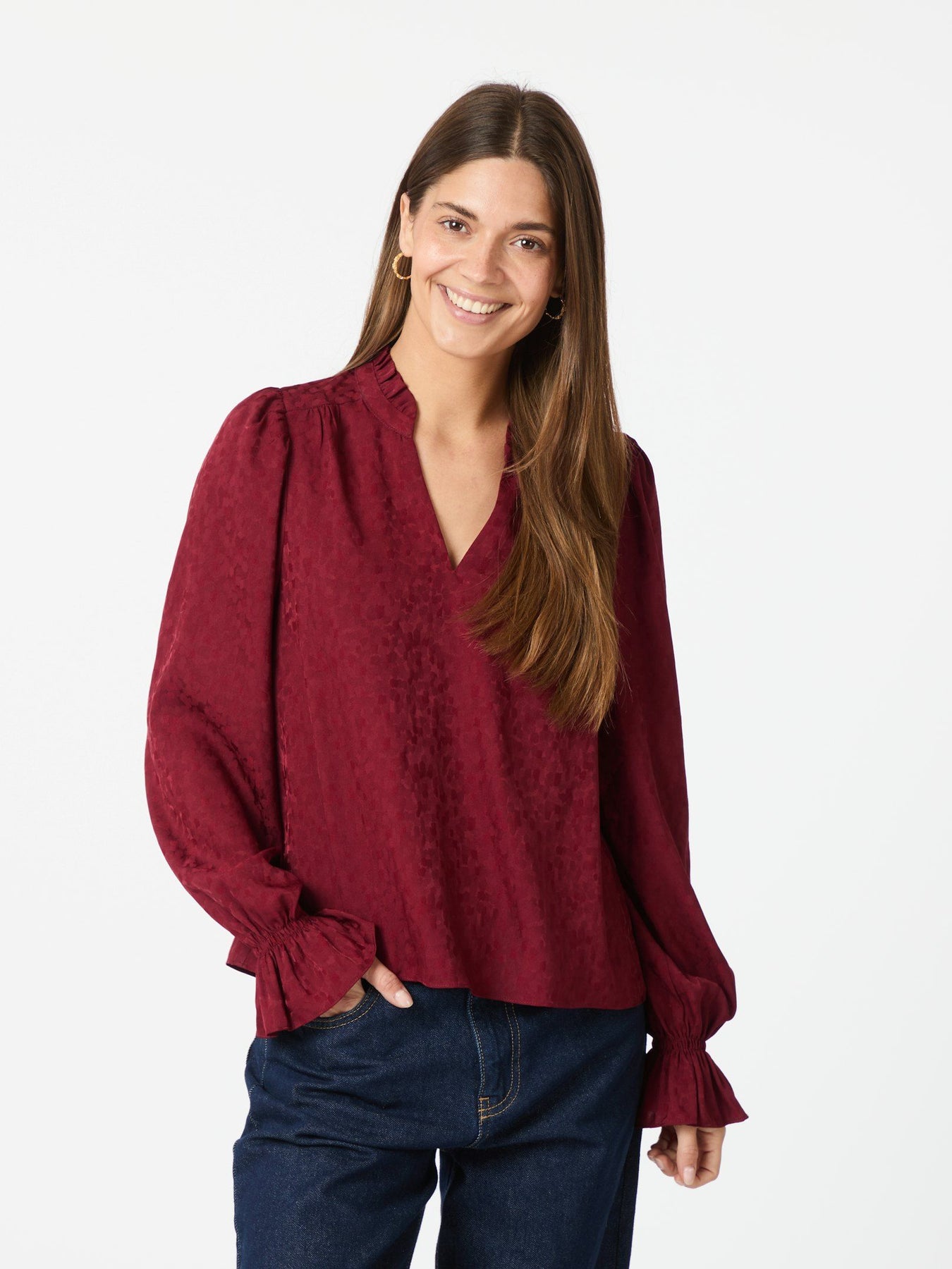 Amara Jacquard Dot Blouse - Wine
