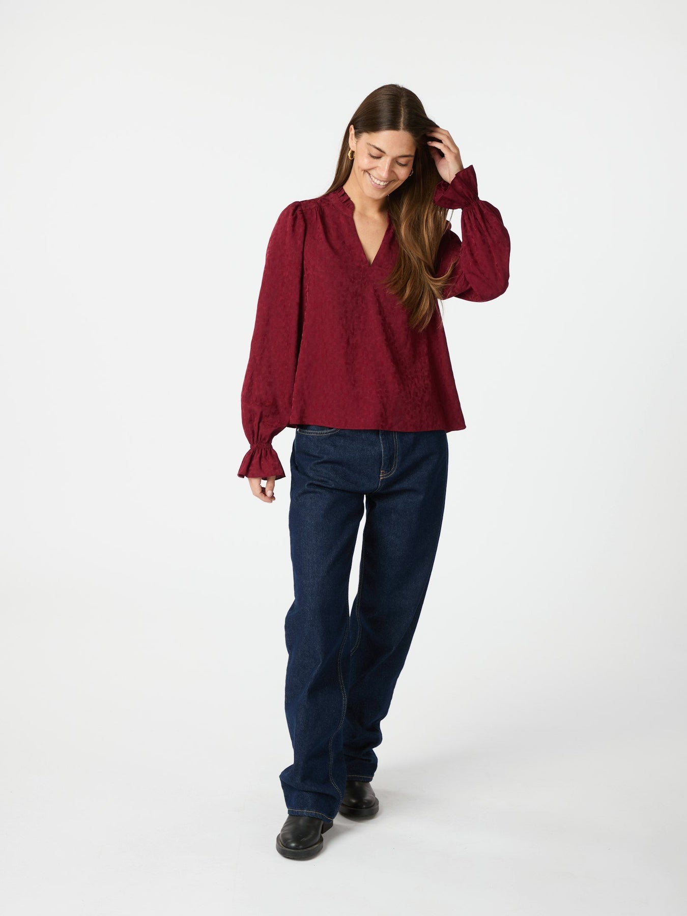 Amara Jacquard Dot Blouse - Wine