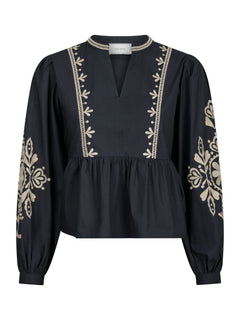 Ginia Emb Blouse - Navy