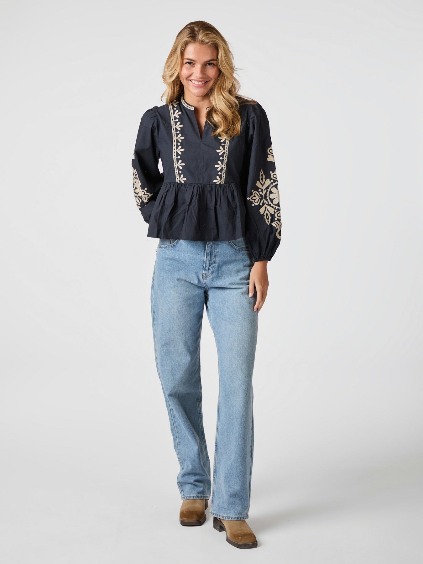 Ginia Emb Blus - Navy