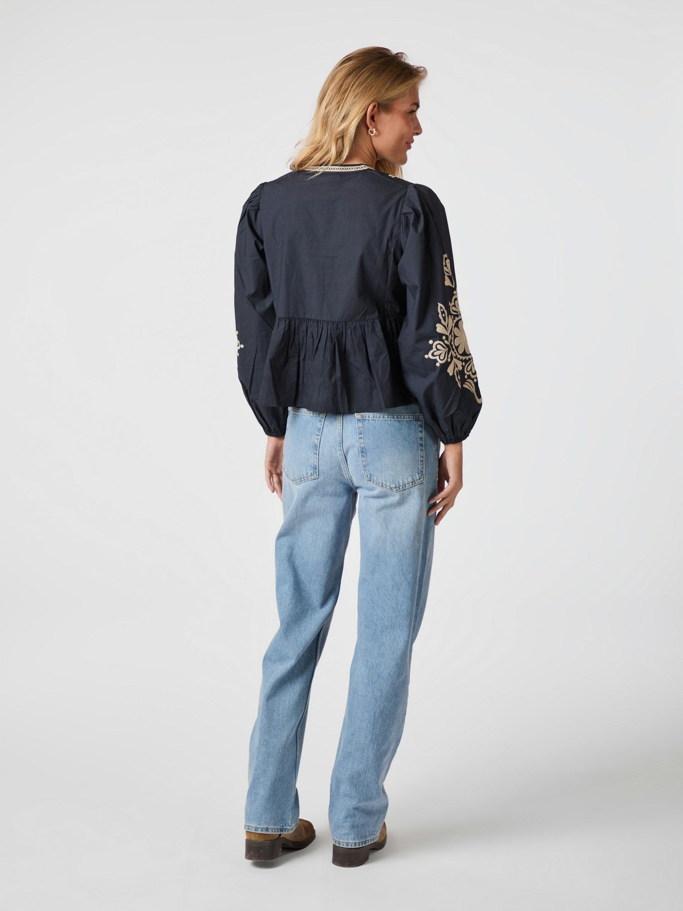 Ginia Emb Blus - Navy