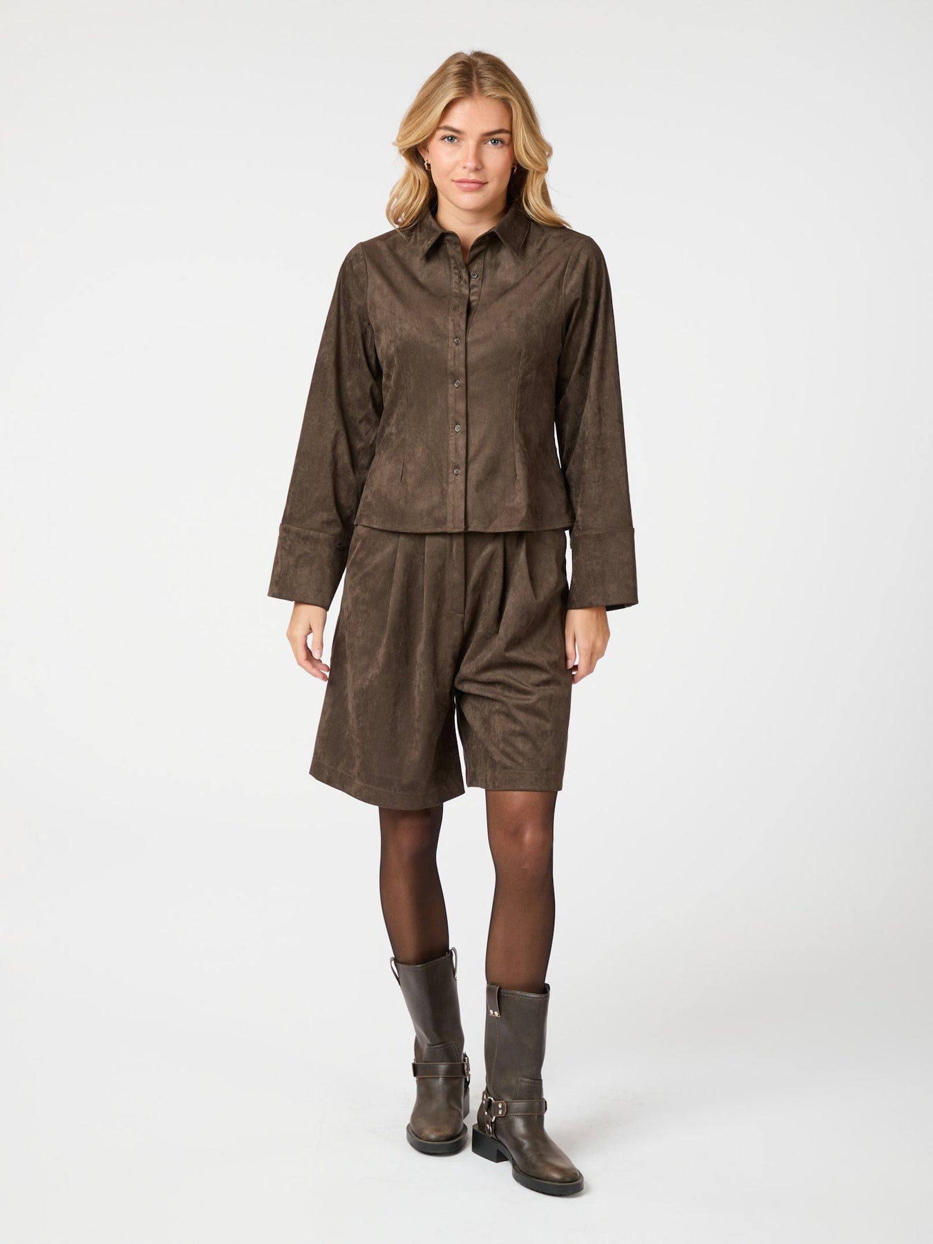 Rosa Faux Suede Shirt - Mörkbrun