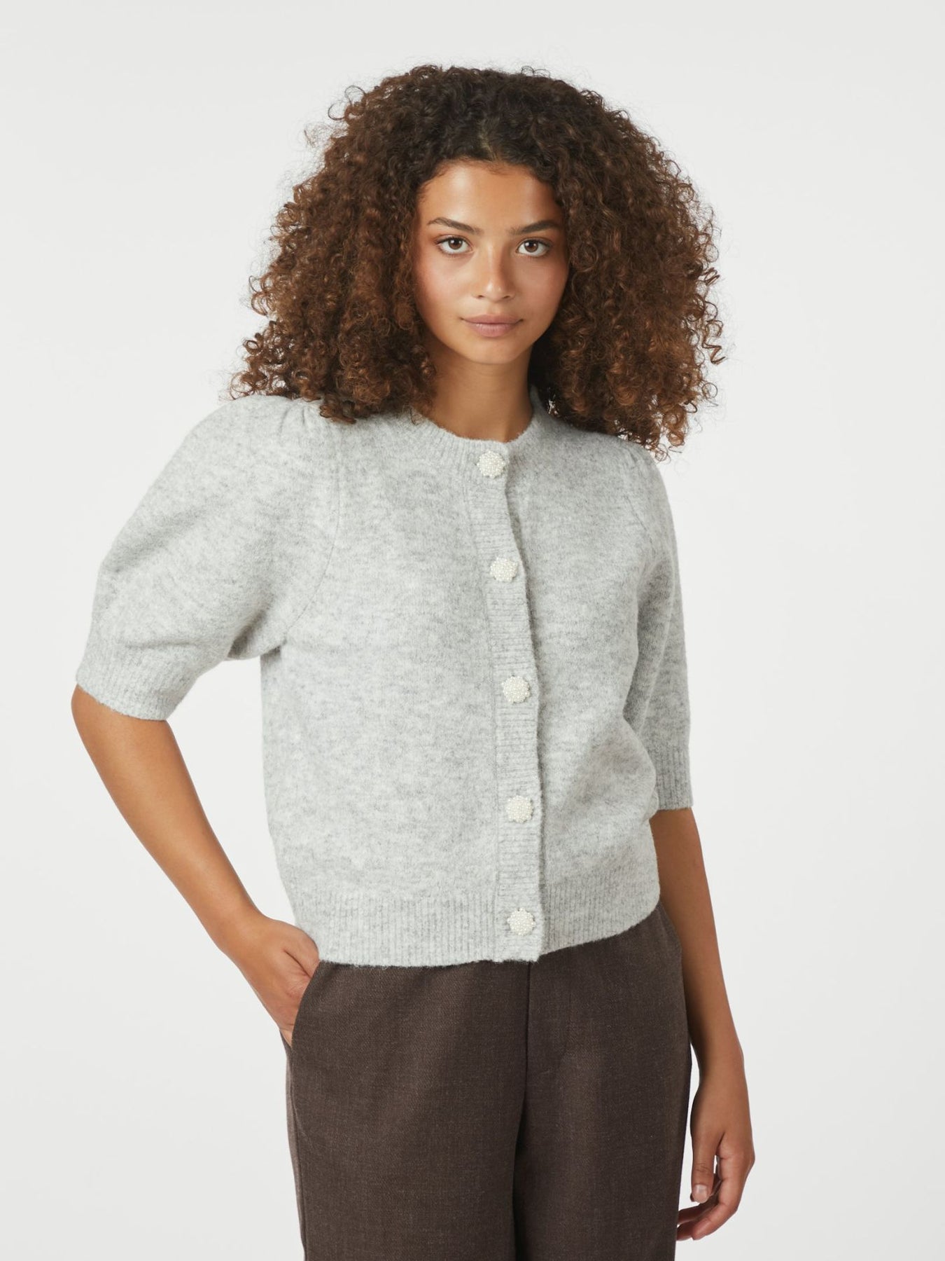 Trudy Deco Knit Cardigan - Light Grey Melange
