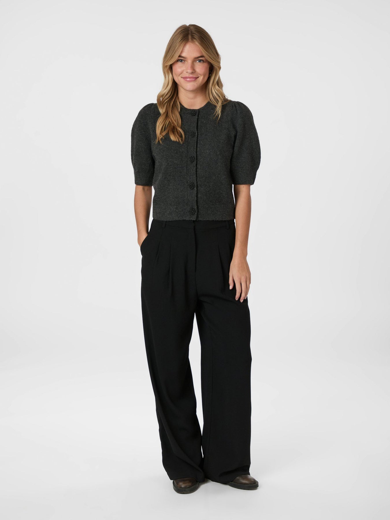 Trudy Deco Knit Kofta - Antracit Melange