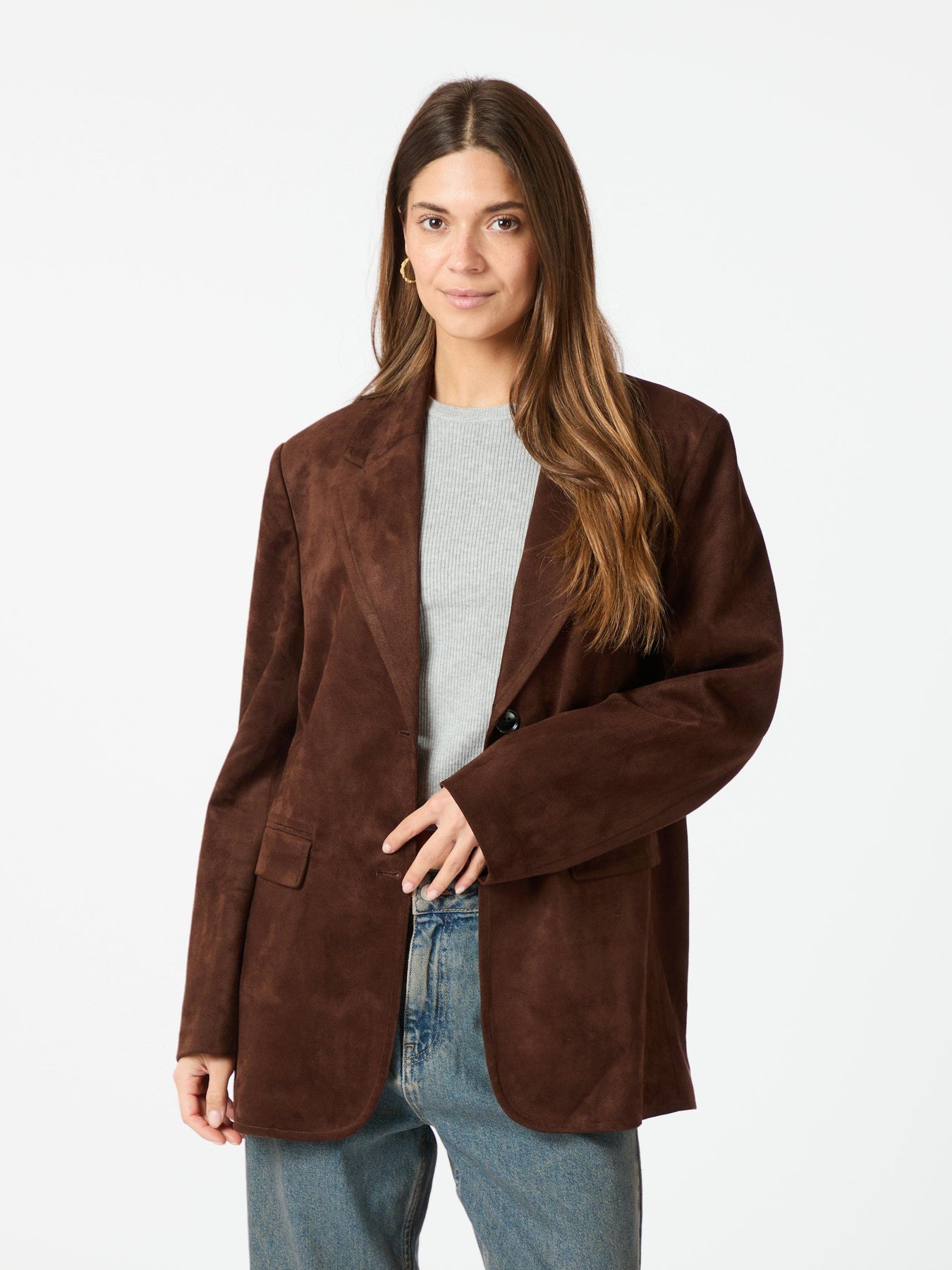 Namy Faux Suede Blazer - Brun