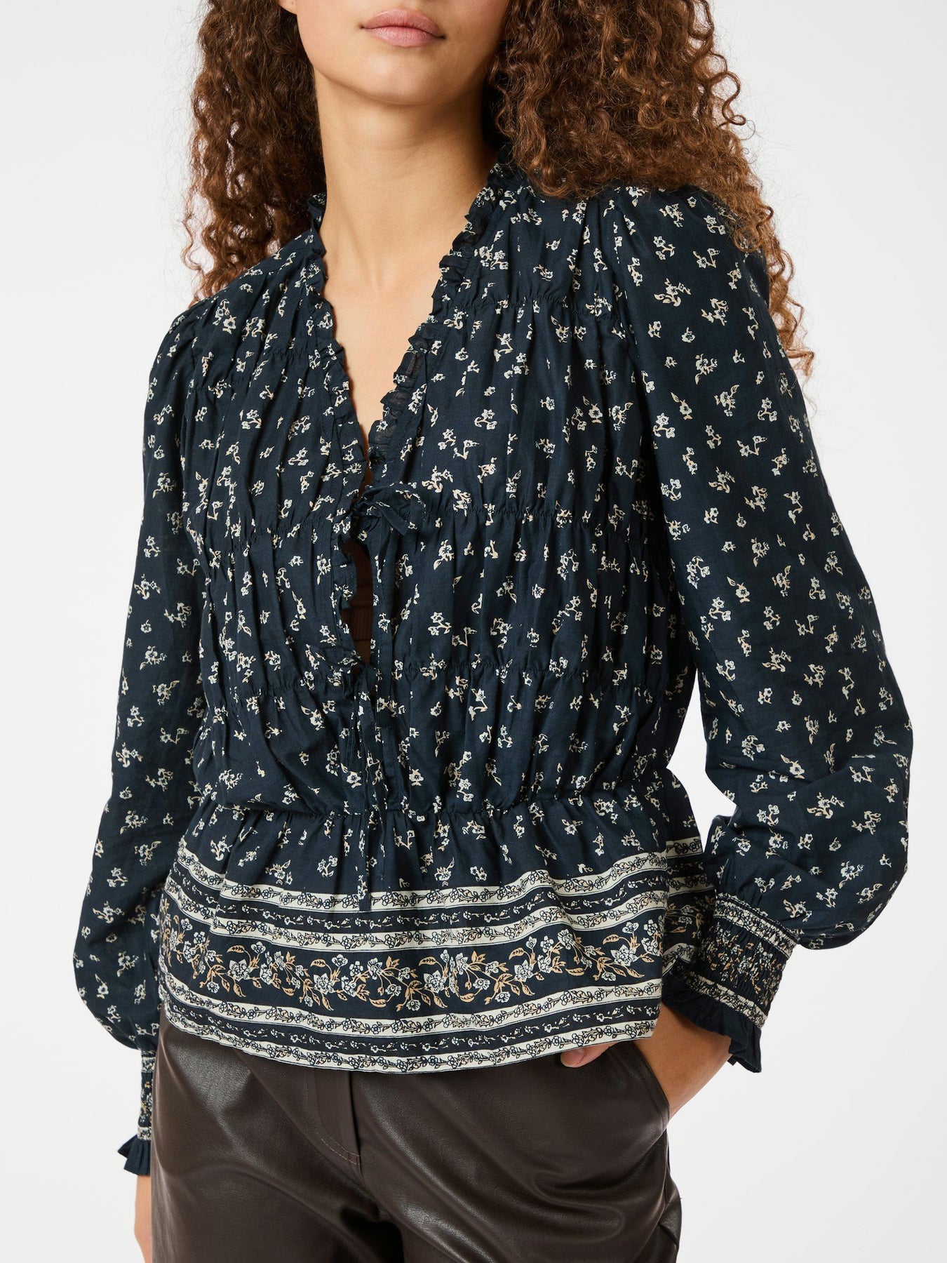 Ora Mini Border Blus - Camel