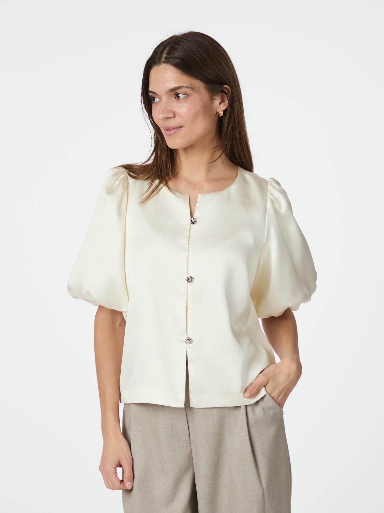 Aisa Dull Satin Blouse - Ivory