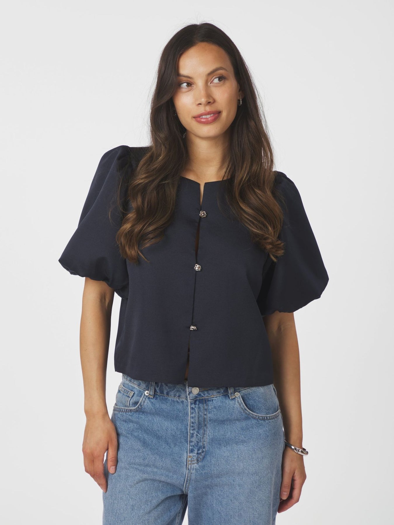 Aisa Dull Satin Blus - Navy