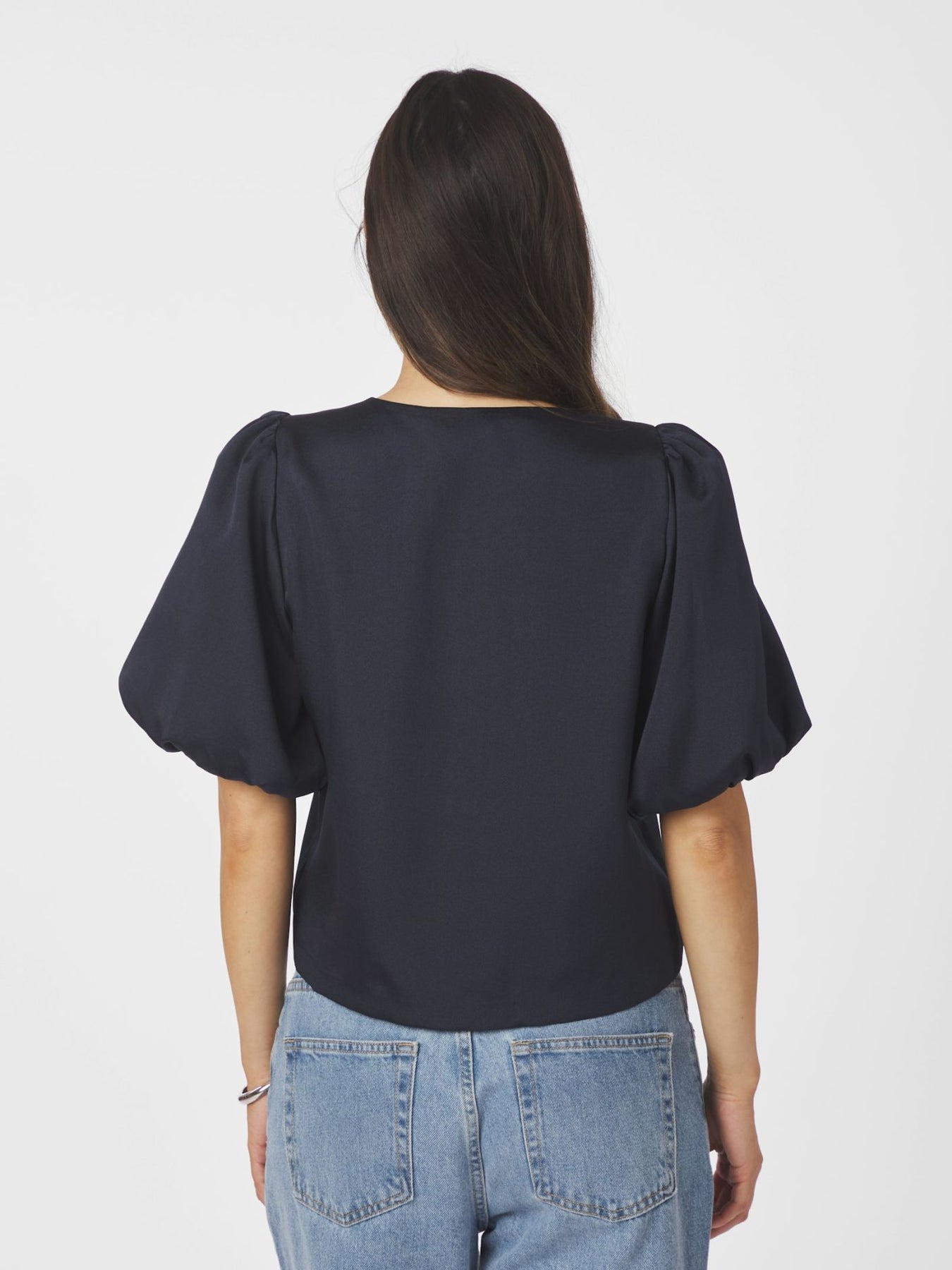 Aisa Dull Satin Blus - Navy