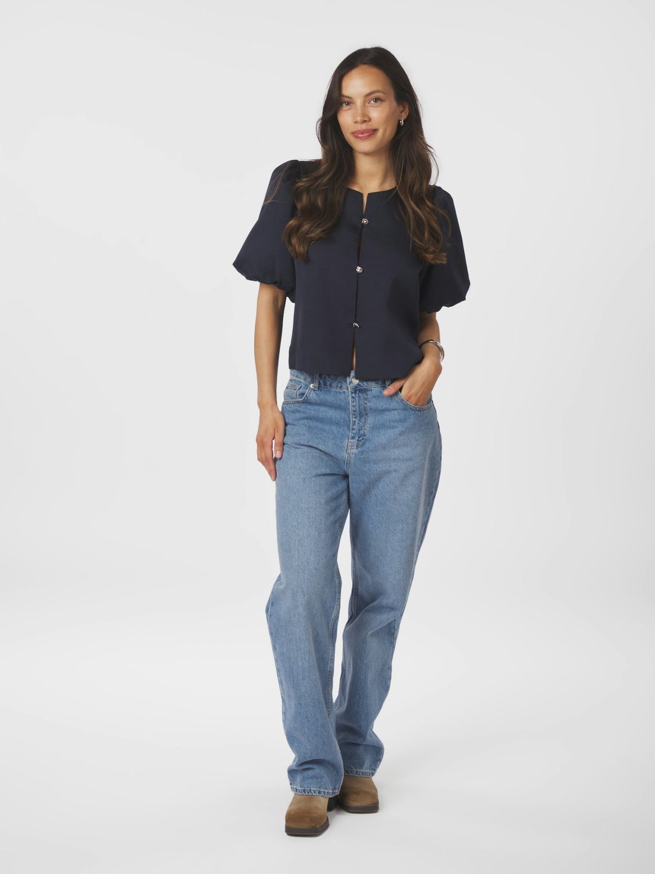 Aisa Dull Satin Blus - Navy