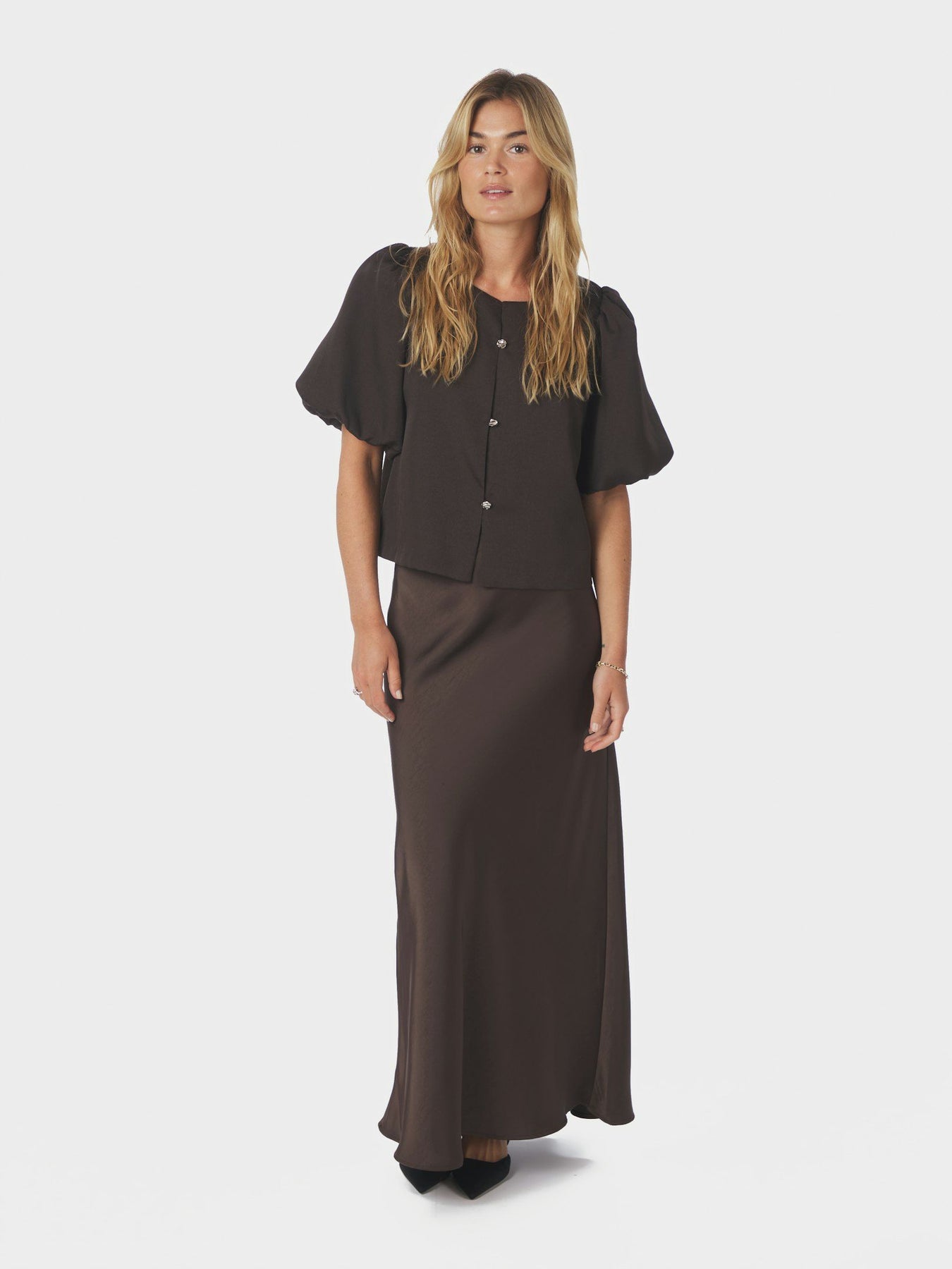 Aisa Dull Satin Blouse - Brun