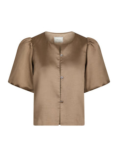 Aisa Dull Satin Blouse - Dark Taupe