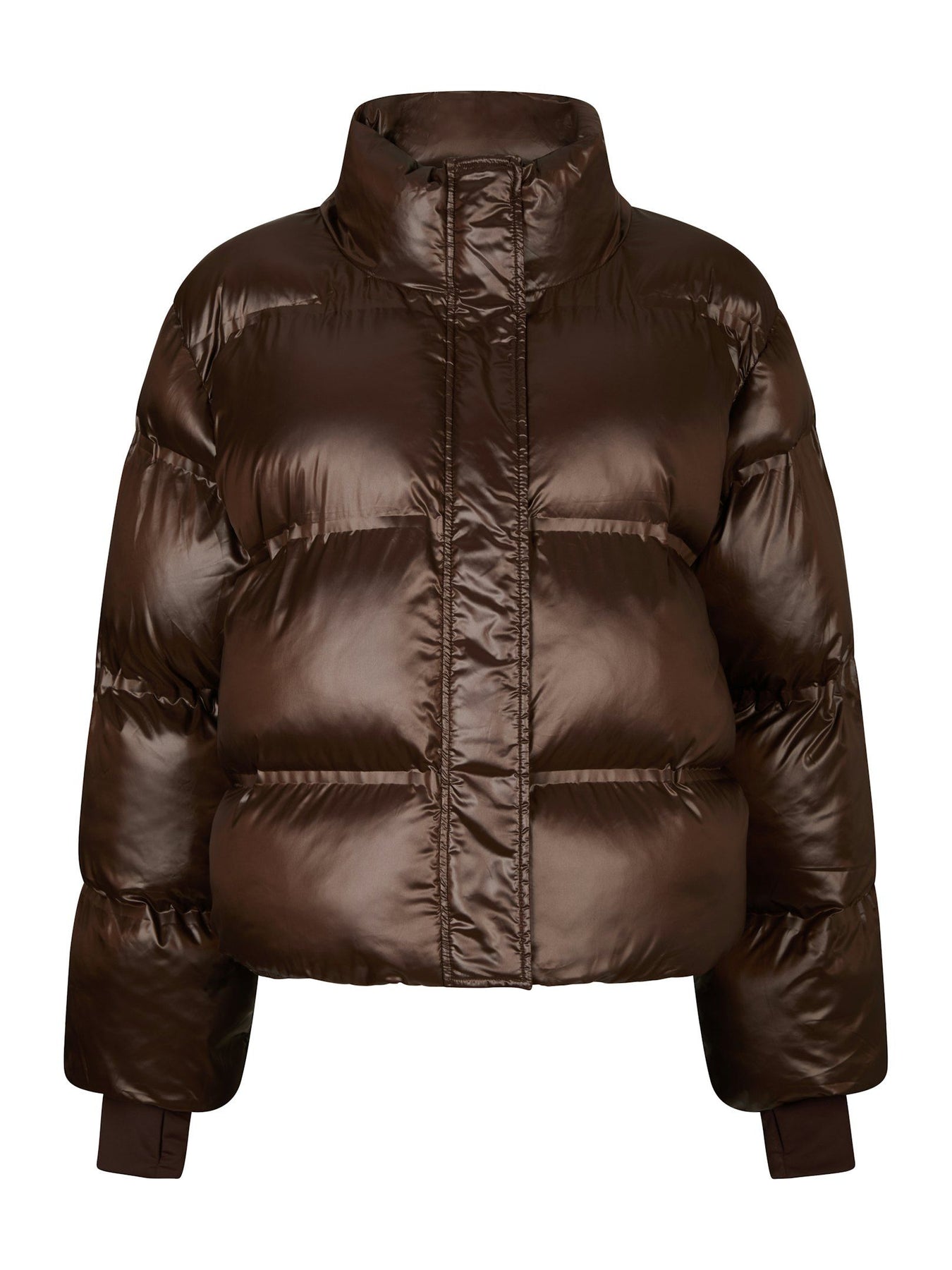 Rhea Shiny Puffer Jacket - Mörkbrun