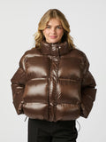 Rhea Shiny Puffer Jacket - Mörkbrun