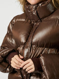 Rhea Shiny Puffer Jacket - Mörkbrun