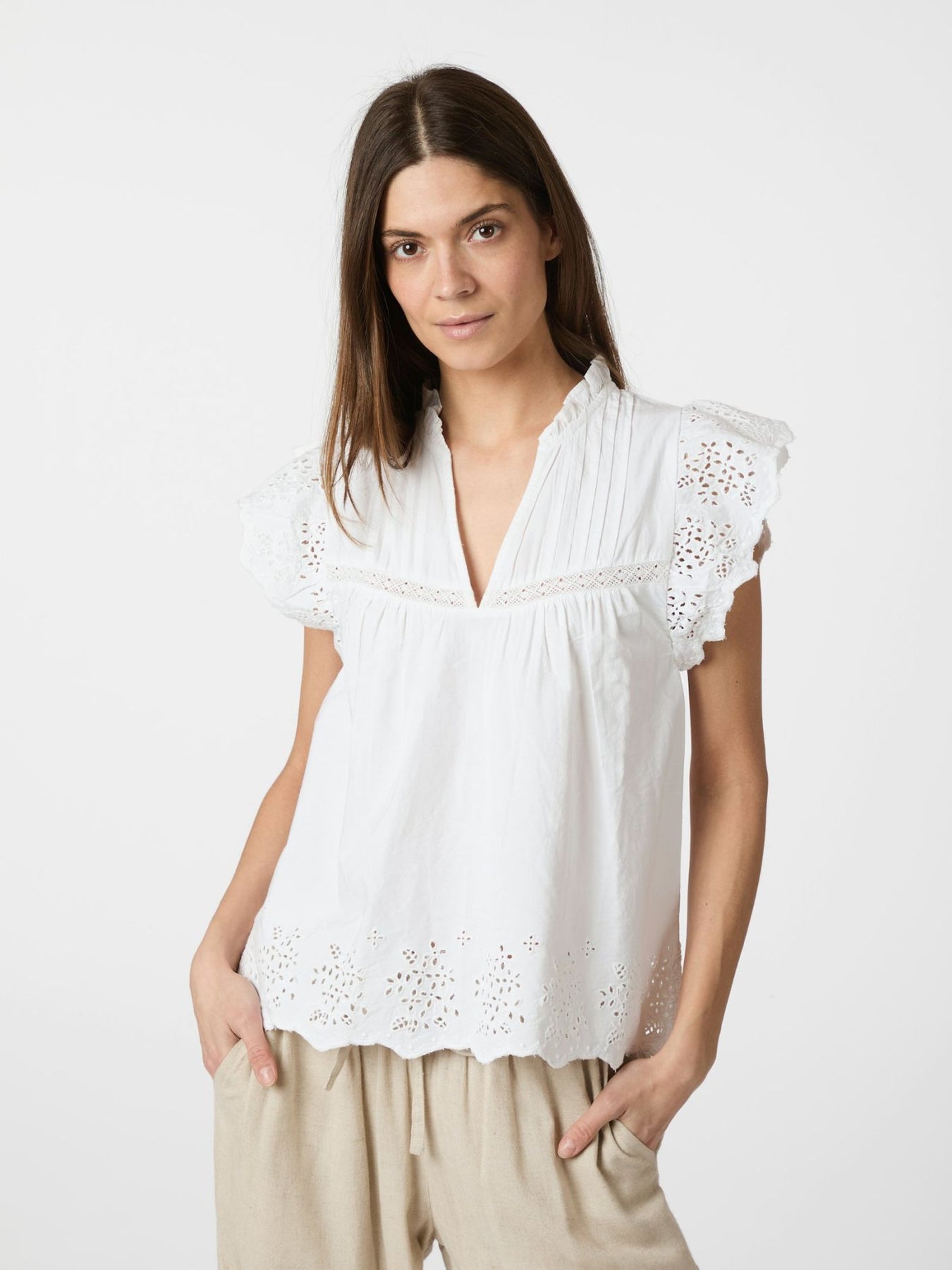 Kyoti Embroidery Top - Vit