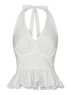 Ribbi Halter Neck Top - White